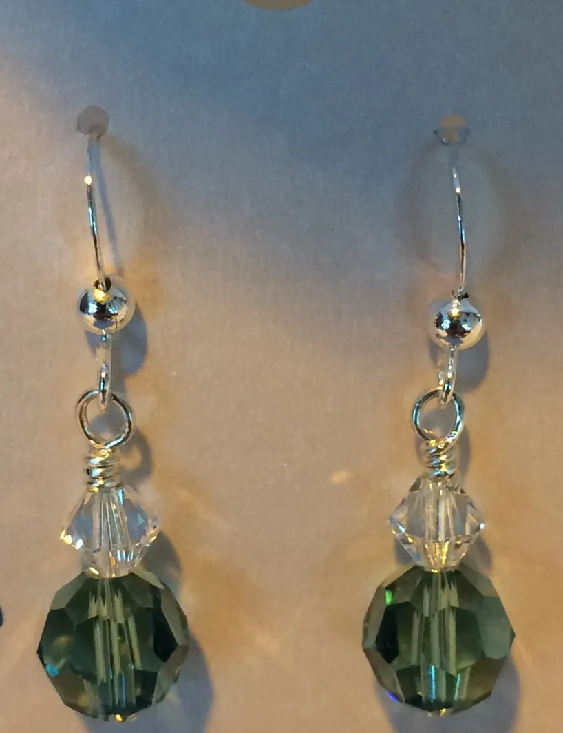 Green and White Swarovski Dangles