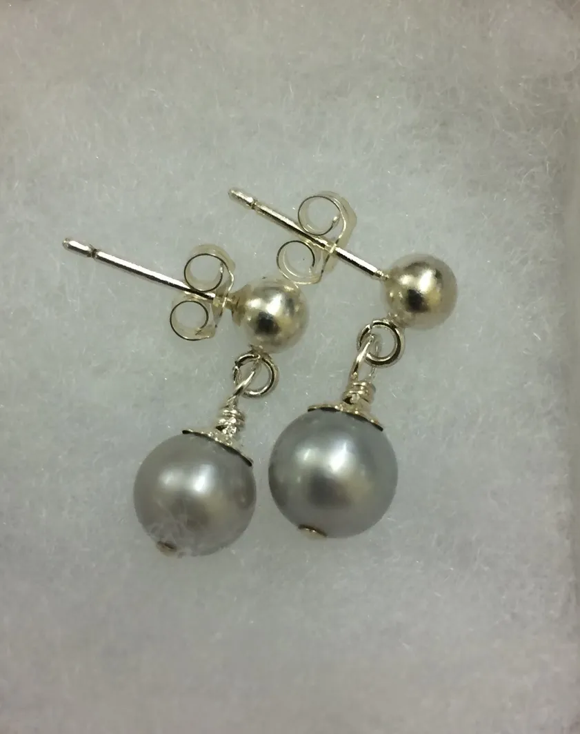 Charming Sterling Studs with Grey Pearls
