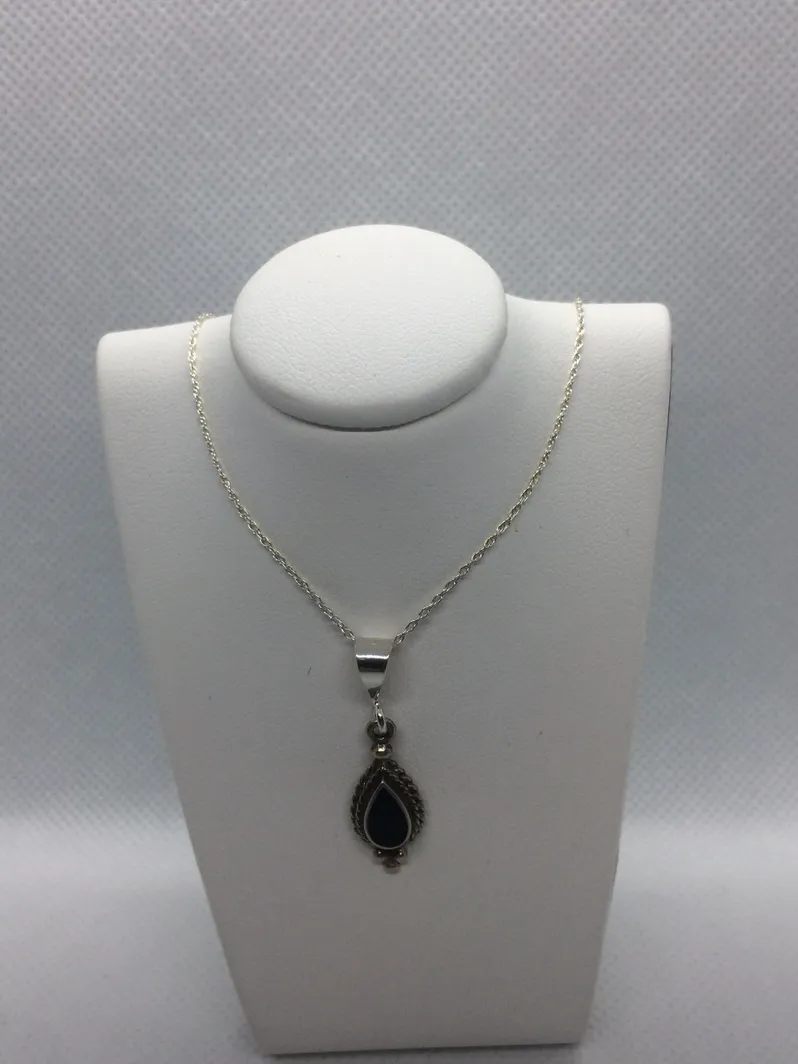 Sterling Silver Black Onyx Pendant with Sterling Silver Chain